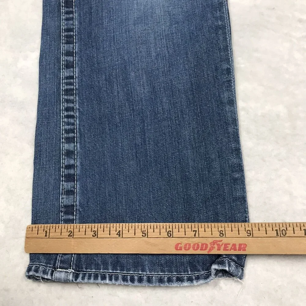 TRUE RELIGION Ricky Jean Men 34(36x28) Light Wash Whisker Distressed Flap Pocket